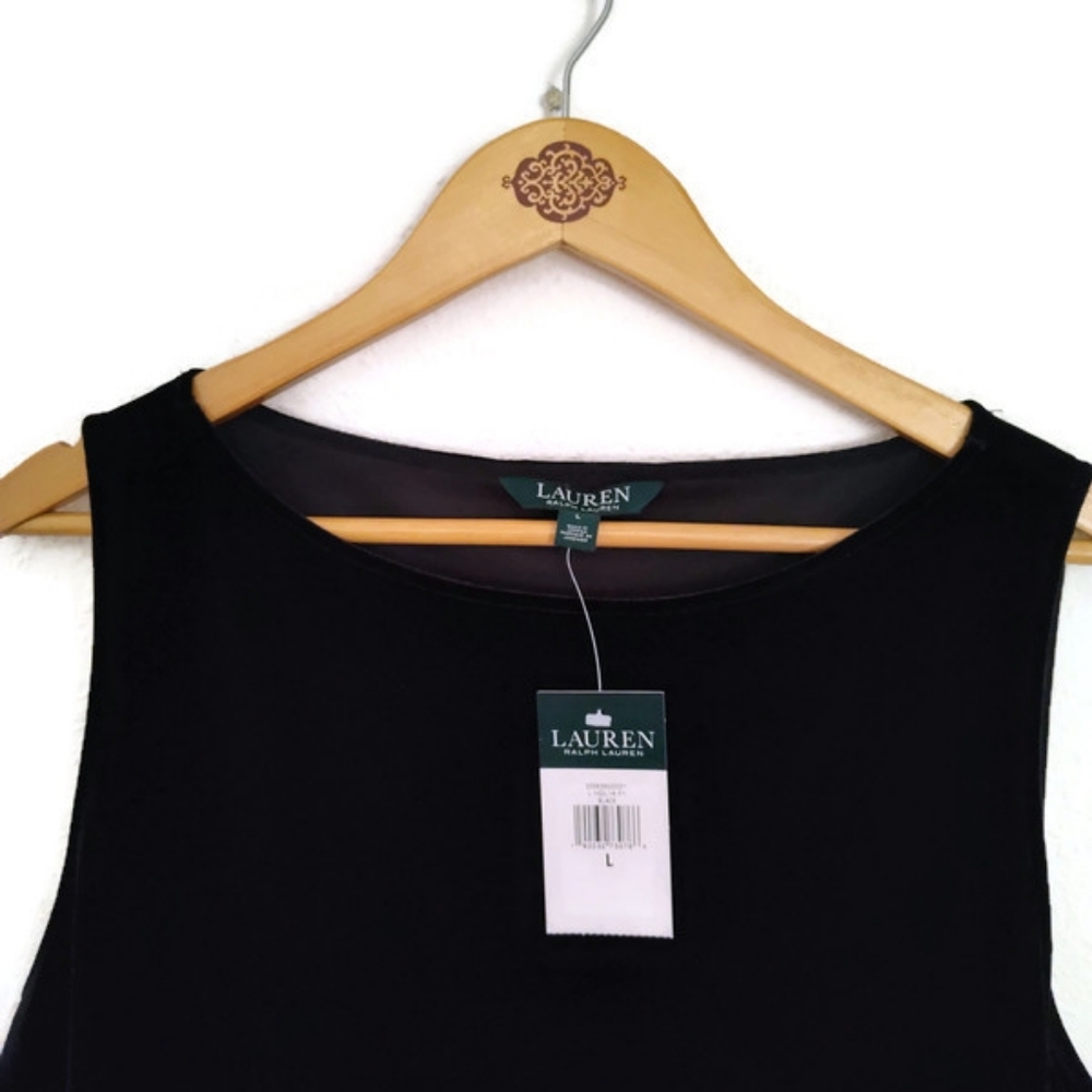Lauren Ralph Lauren Sleeveless Black Velvet Chiffon Tunic Top Large New! - Picture 2 of 3